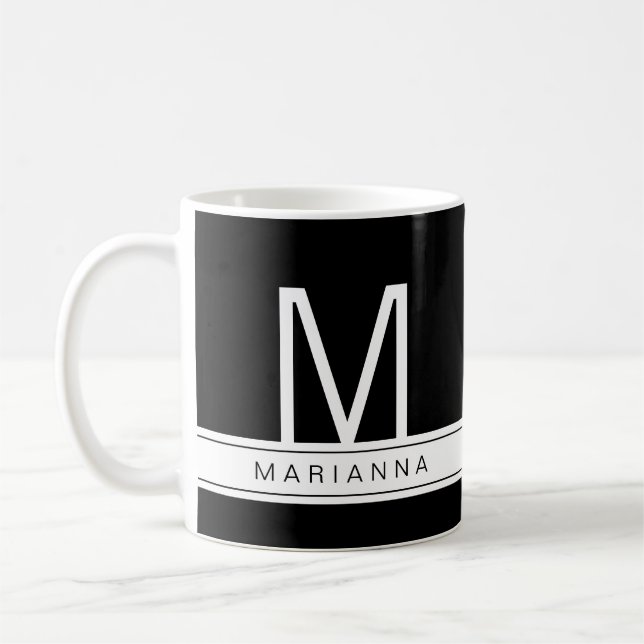 Mug Noir Blanc Moderne Monogramme Simple Nom initial (Gauche)