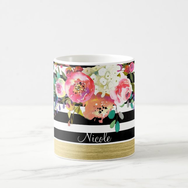 Mug Noir Blanc Or Moderne Floral Glam Chic Personnalis (Centre)