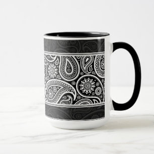 Mug Noir & Blanc Ornat Retro Paisley Motif Design