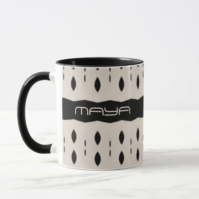 Mug Noir Blanc Personnalisé Grand Motif Diamant (Gauche)