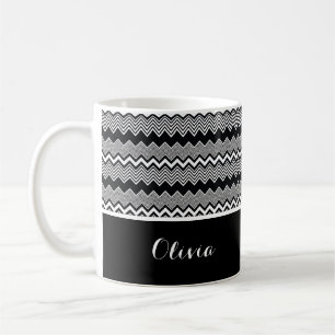 Mug Noir & Blanc Personnalisé Zig Zag Motif & Noir