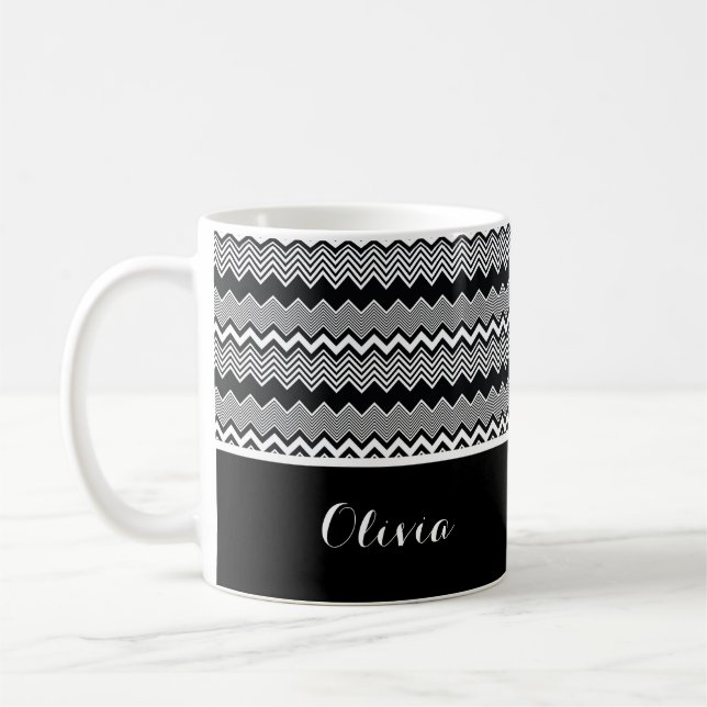Mug Noir & Blanc Personnalisé Zig Zag Motif & Noir (Gauche)