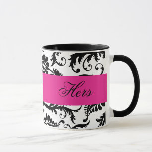 Mug Noir, Blanc, Rose Damas "Hers Mug"