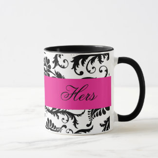 Mug Noir, Blanc, Rose Damas "Hers Mug"