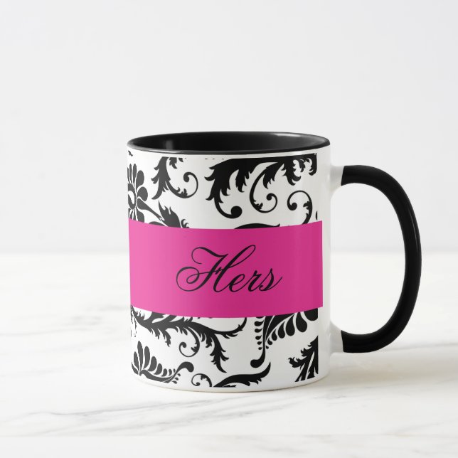 Mug Noir, Blanc, Rose Damas "Hers Mug" (Droite)