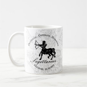 Mug Noir Blanc Sagittaire Zodiac Personnalisé Anniver