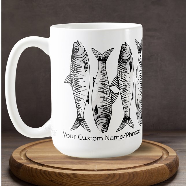 Mug Noir Blanc Sardine Ligne vers le haut Art Nom pers (Créateur téléchargé)