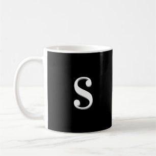 Mug Noir Blanc Simple Élégant Monogramme Initial