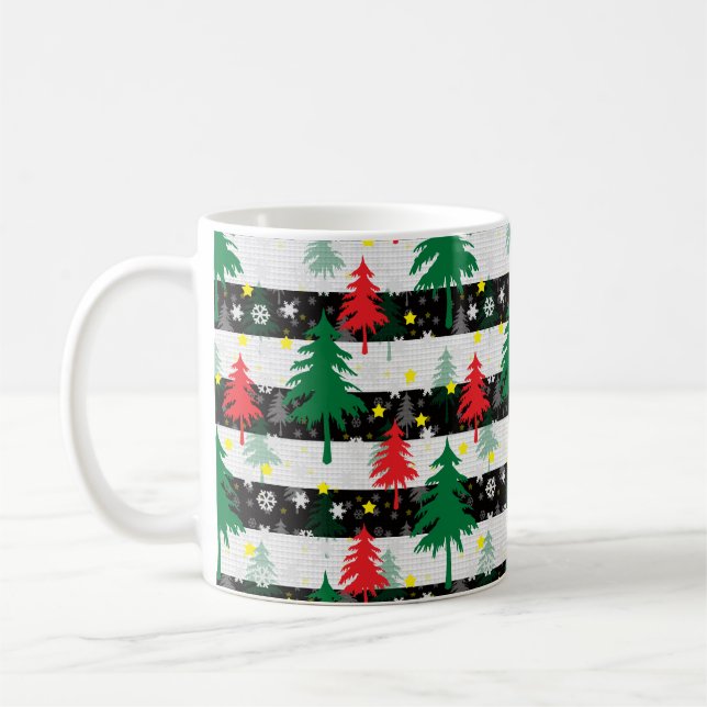 Mug Noir Blanc Stripes Neiges Rouge Vert Arbres (Gauche)