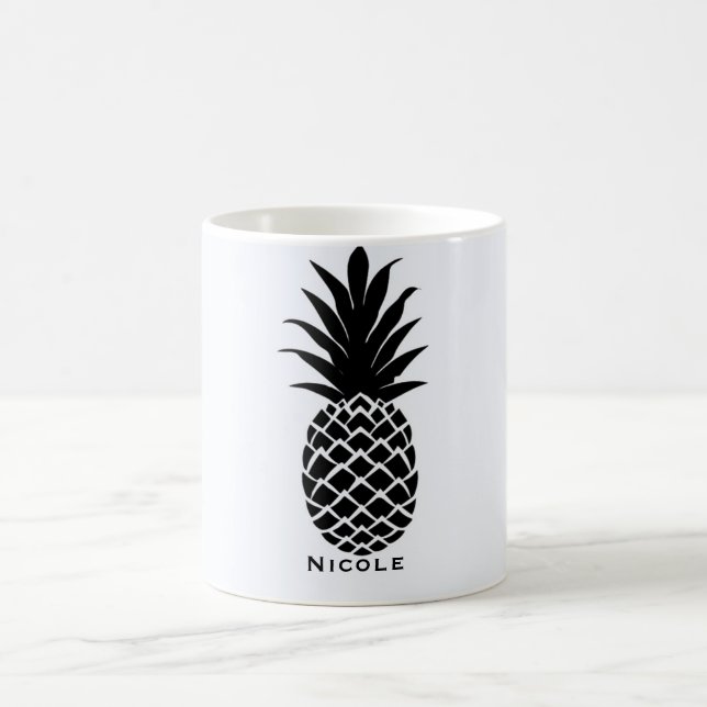 Mug Noir & Blanc Tropical Pineapple Élégant Chic (Centre)