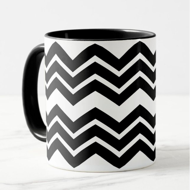 Mug Noir Blanc Zigzag Chevron Motif Design (Créateur téléchargé)