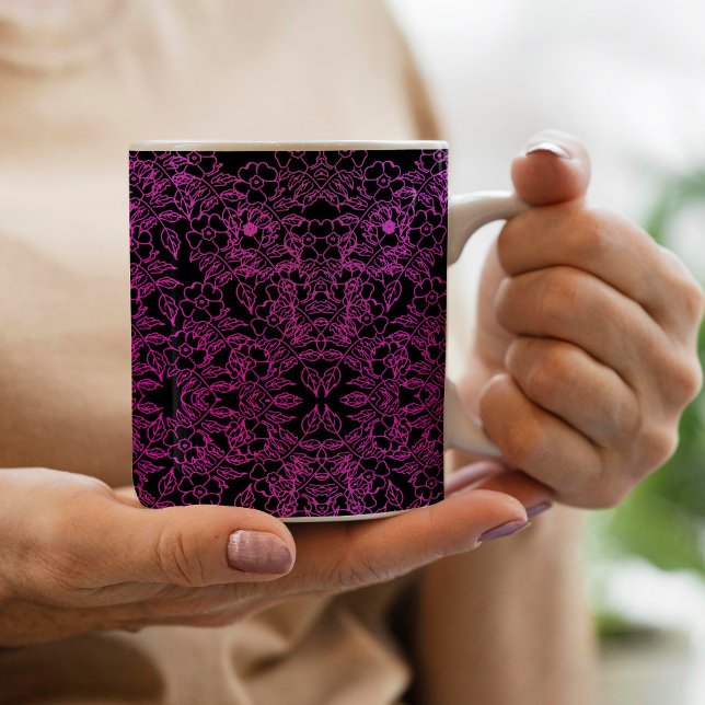 Mug Noir Botanique rose Floral Gradient décoratif (Créateur téléchargé)