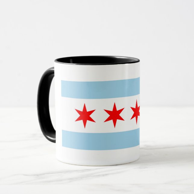 Mug noir Combo avec drapeau de Chicago, USA (Devant gauche)