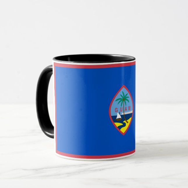 Mug noir Combo avec drapeau de Guam, USA (Devant gauche)
