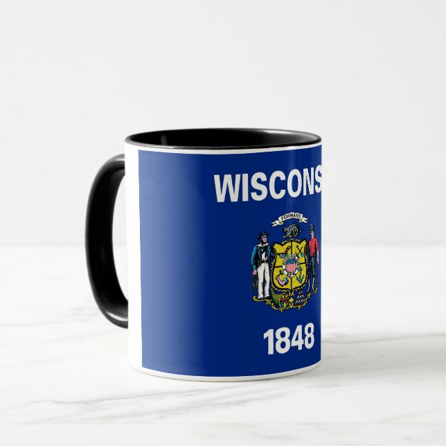 Mug noir Combo avec drapeau du Wisconsin, USA (Devant gauche)