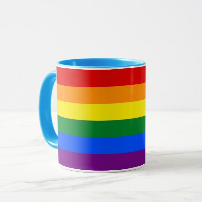 Mug noir Combo avec drapeau Rainbow Pride LGBT (Devant gauche)