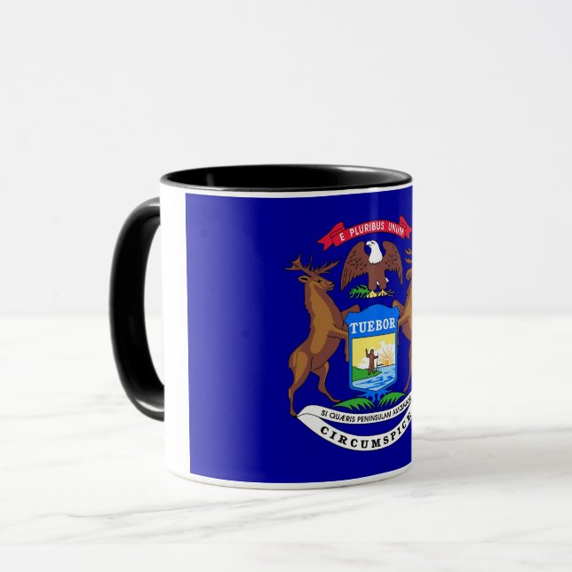 Mug noir Combo avec le drapeau du Michigan, USA (Devant gauche)