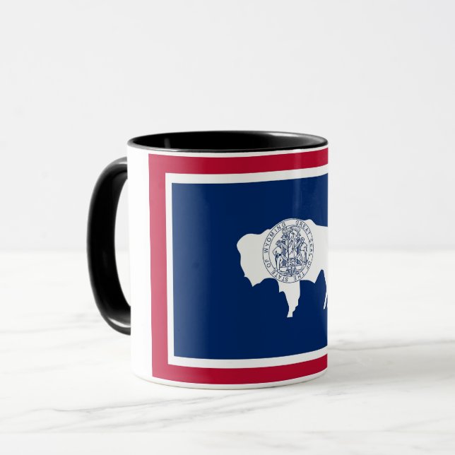 Mug noir Combo avec le drapeau du Wyoming, USA (Devant gauche)