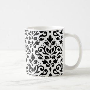 Mug Noir de motif de damassé de rouleau sur le blanc