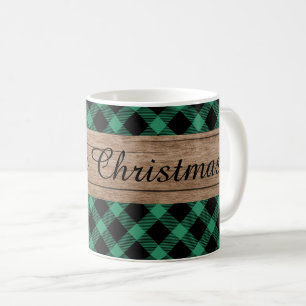 Mug Noir de Noël de Buffalo noir vert en bois rustique