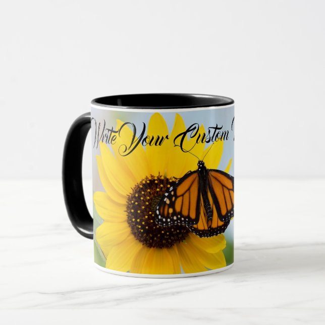 Mug Noir de papillon et de tournesol de monarque (Devant gauche)
