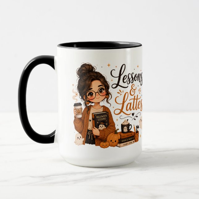 Mug noir d'Halloween pour enseignant Tasse de latt (Gauche)