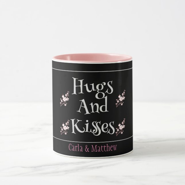 Mug noir élégant rose valentine, sucré pour couple (Centre)