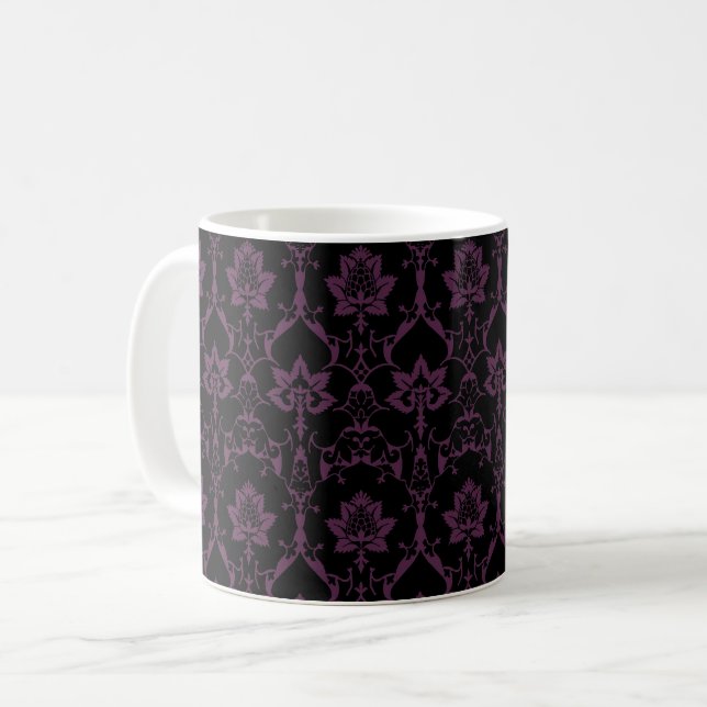 Mug Noir et aubergine Renaissance Damas (Devant gauche)