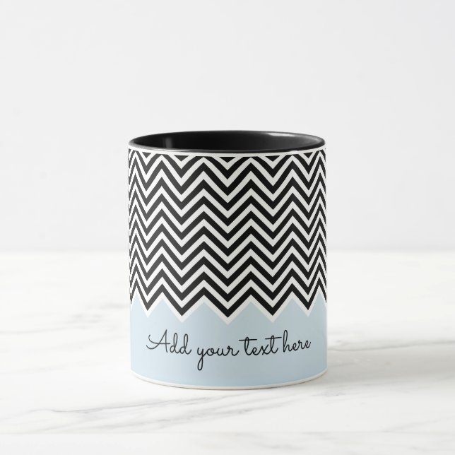 Mug Noir et bébé bleu moderne Chevron personnalisé TEX (Centre)