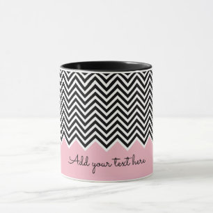 Mug Noir et bébé rose moderne Chevron Custom TEXT