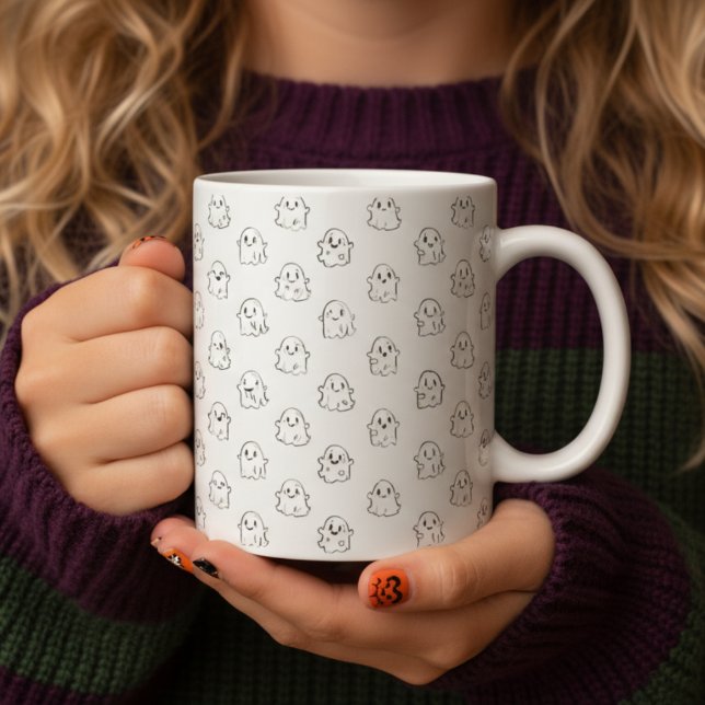 Mug Noir et blanc, à main fine, Fantômes volants (Créateur téléchargé)