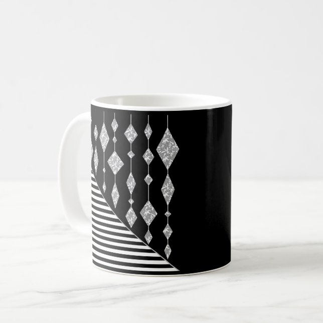 Mug Noir et blanc, abstrait, géométrique, simple, Scan (Devant gauche)