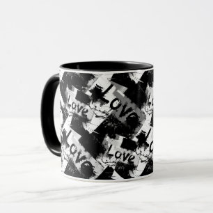 Mug Noir et blanc avec des taches motif d'amour