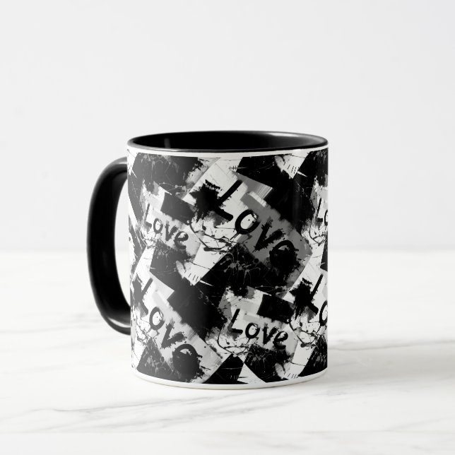 Mug Noir et blanc avec des taches motif d'amour (Devant gauche)