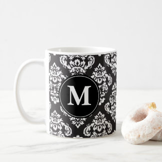 Mug Noir et blanc Damas Imprimer Motif Monogramme