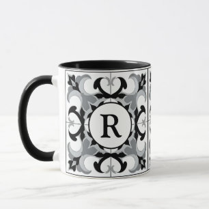 Mug Noir et blanc de style espagnol avec initiale 