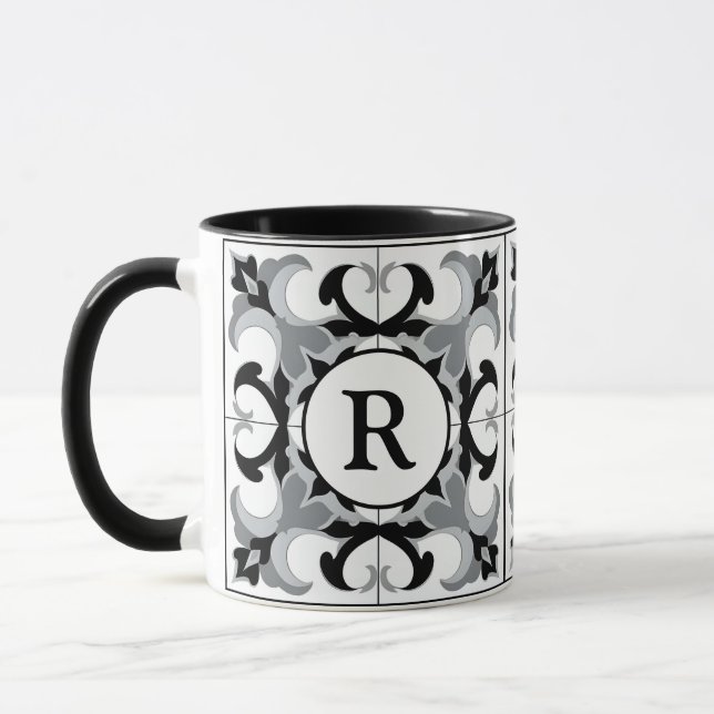 Mug Noir et blanc de style espagnol avec initiale  (Gauche)