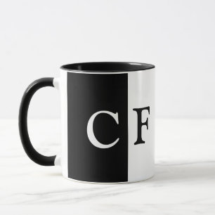 Mug Noir et blanc demi initiales personnalisées