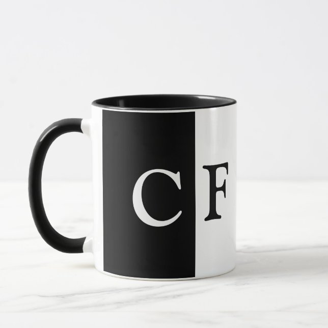 Mug Noir et blanc demi initiales personnalisées (Gauche)