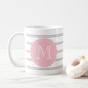 Mug Noir et blanc Double rayures Blush Pink Monogram