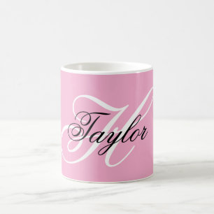 Mug Noir et blanc Fatigue Monogramme rose