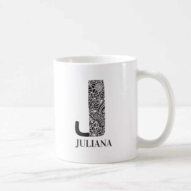 Mug Noir et blanc moderne J initial et nom (Droite)