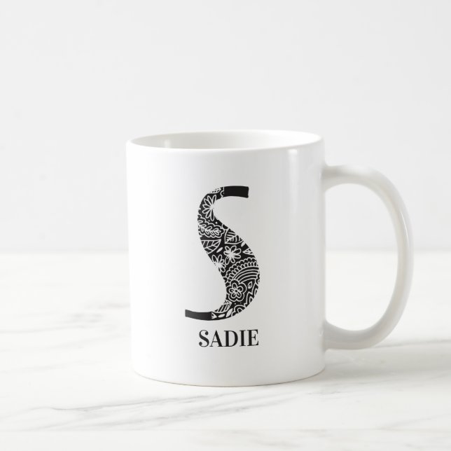 Mug Noir et blanc moderne S et nom initial (Droite)