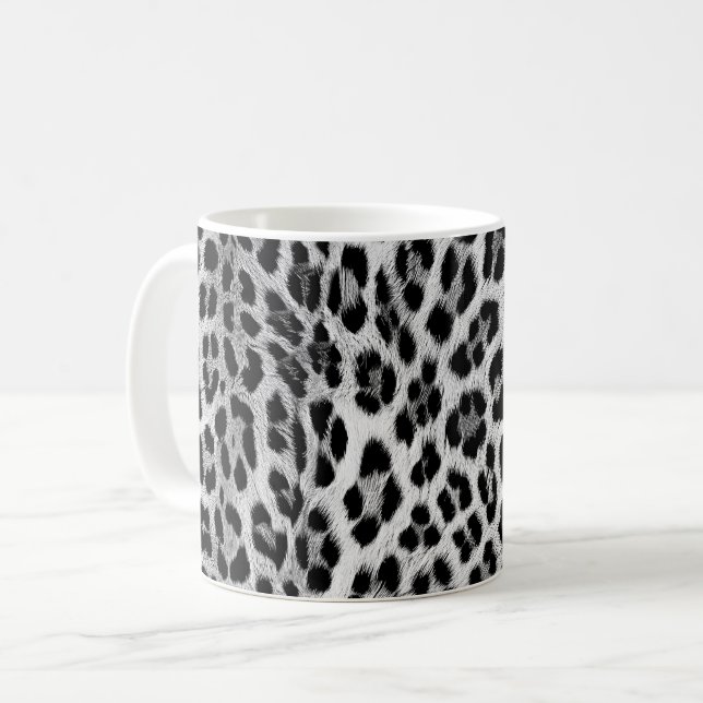 Mug Noir et blanc monochrome, motif léopard (Devant gauche)