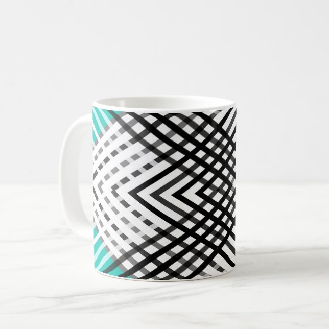 Mug Noir et blanc, motif géométrique gris, menthe (Devant gauche)