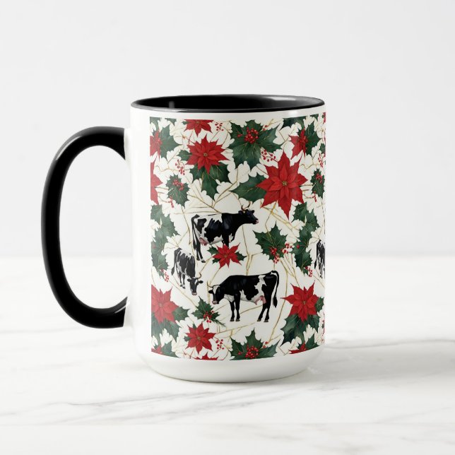 Mug Noir et blanc Noël Holstein Vaches laitières Flora (Gauche)