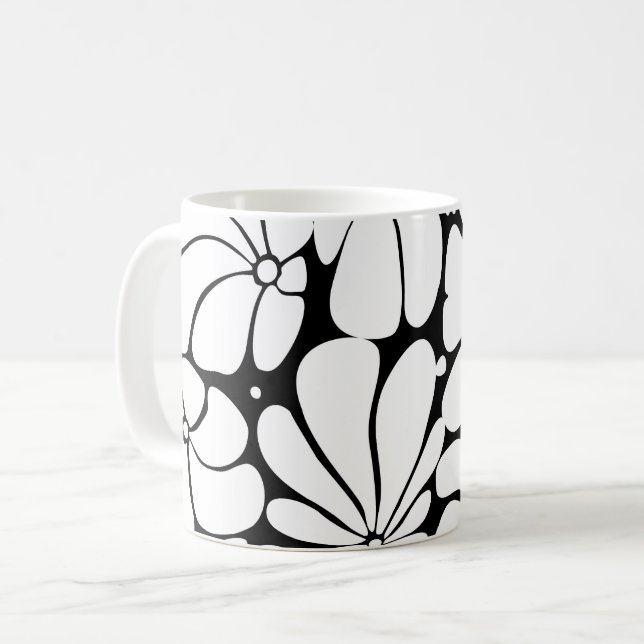 Mug Noir Et Blanc Retro les années 70 Design Graphique (Devant gauche)