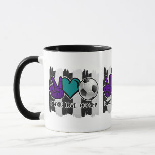 Mug Noir et blanc Striped Peace Love Soccer