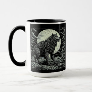 Mug Noir et blanc Vintage Werewolf Ai Art