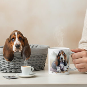 Mug Noir et Marron ''Basset Pup Personnalisé